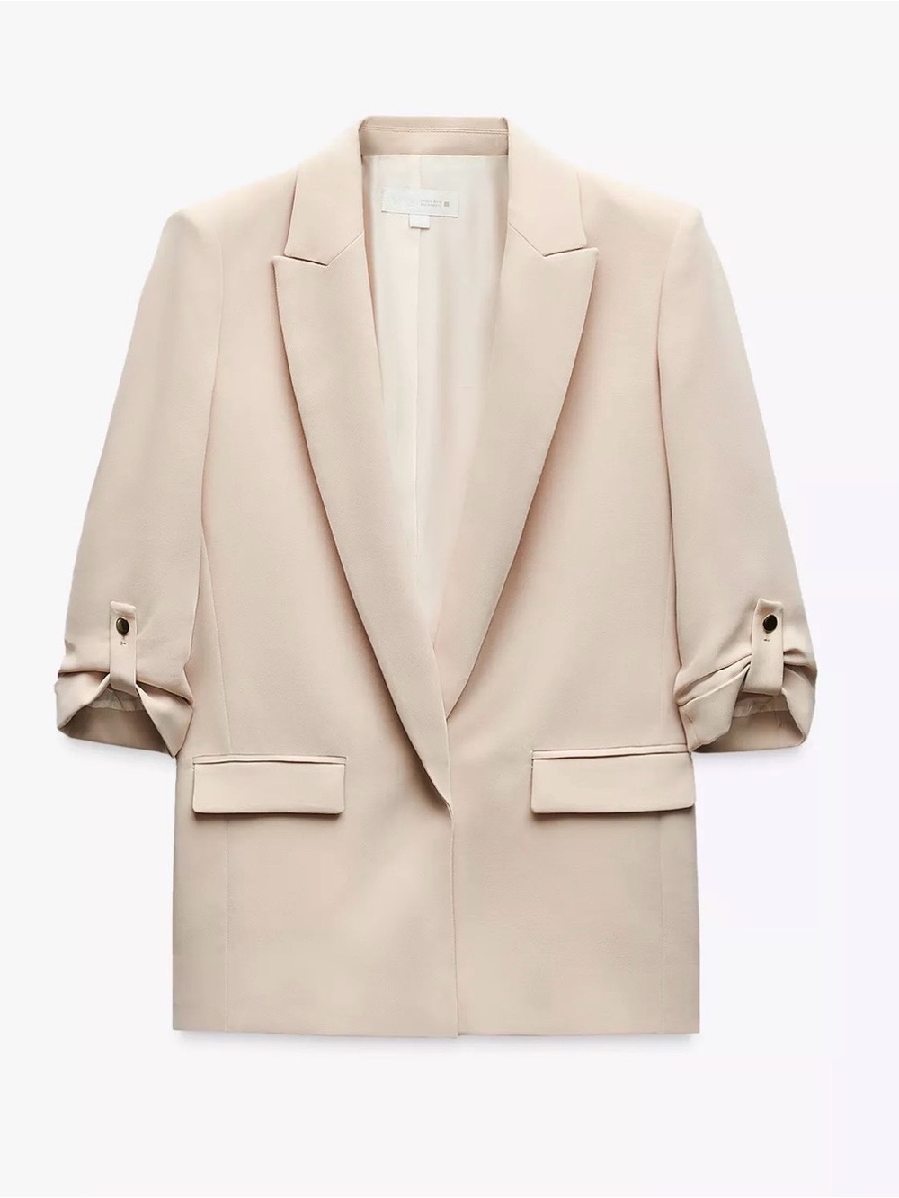 Zara Blazer with Rolled-Up Sleeves Sand Light Beige Size Small